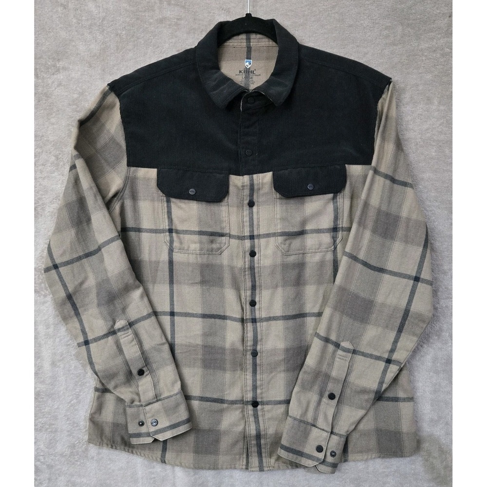 Kuhl Shirt‎ Men Large Brown Khaos Flannel Plaid Corduroy Yoke Western Outdoor